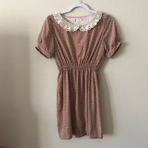 mauve brown polka dot peter pan collar dress